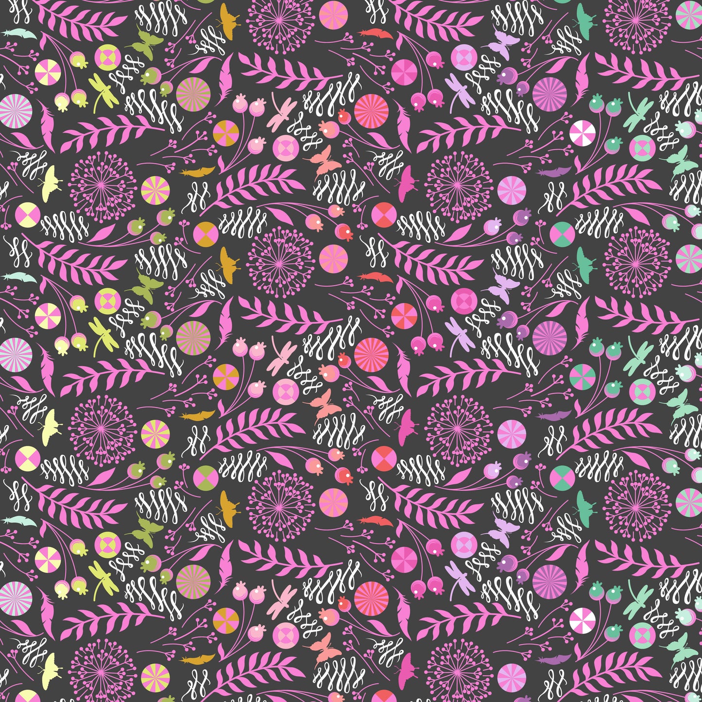 Licorice Dandelion- Prince Charming Deja Vu Collection from Tula Pink for .5m