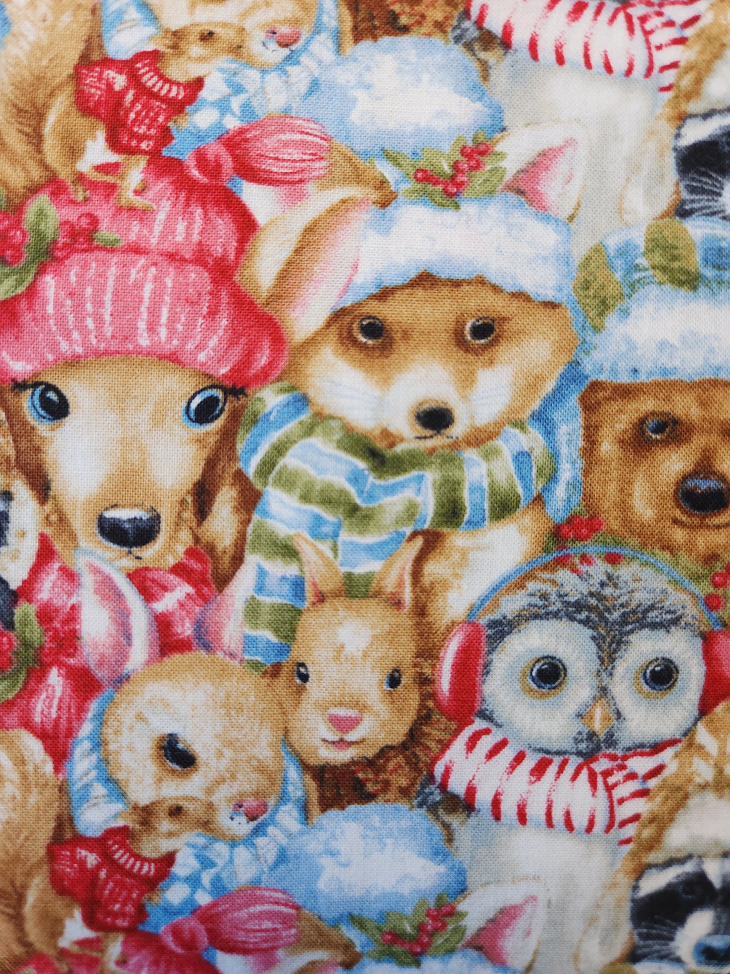 Henry Glass Magical Menagerie stacked forest animals wearing Toques and scarves