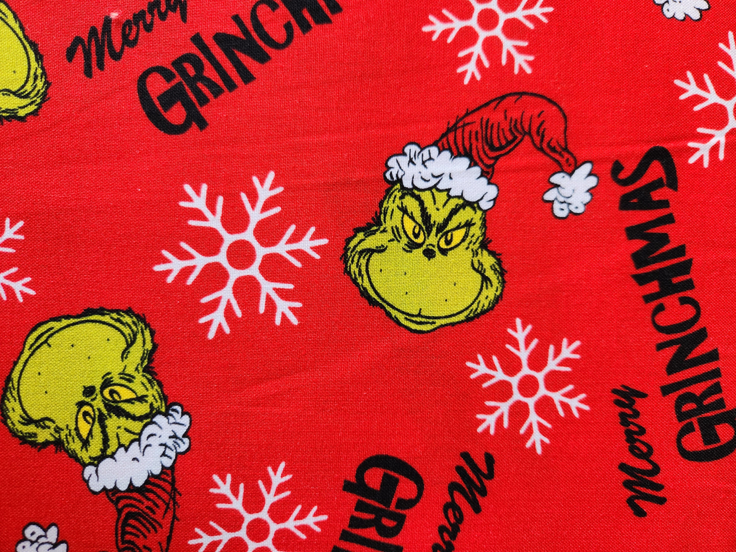 Christmas fabric - grinch with red background