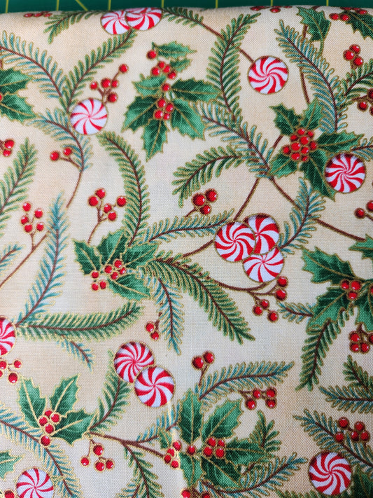 Christmas fabric - Flourish Peppermint Twist in Cream