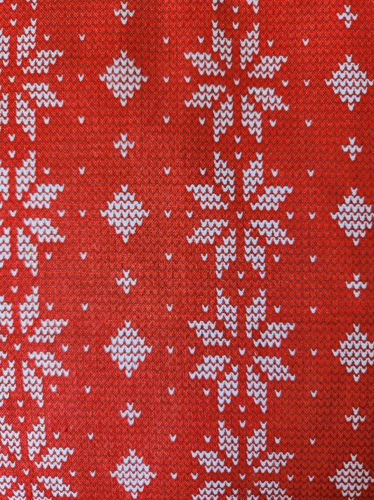 Christmas fabric red with white snowflakes.