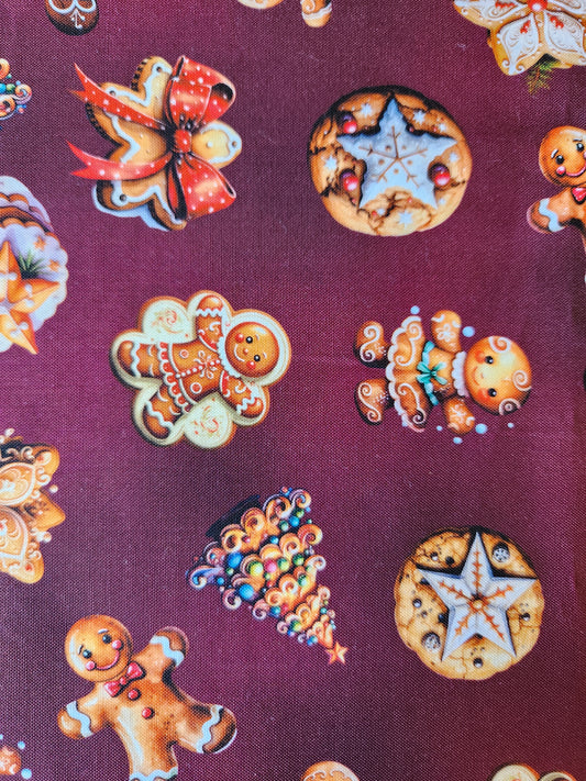 Christmas Fabric RK Frosted cupcakes with burgundy background