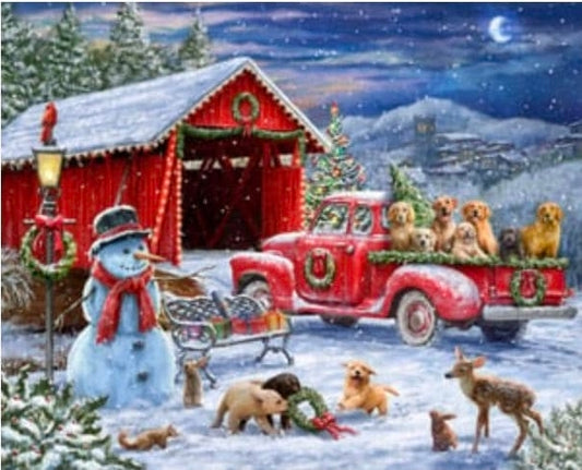 Christmas covered bridge panel- 36"