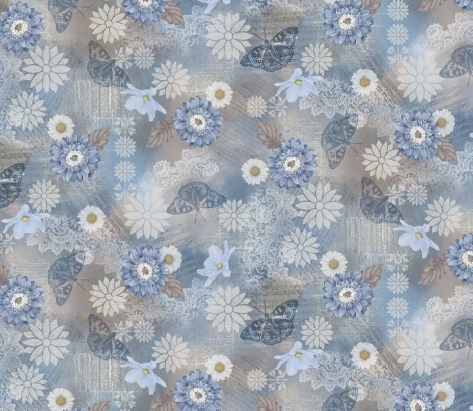 Floral Momentos - Blue Taupe - Kindly Yours by Diane Kappa for Studio E Fabrics (Copy)