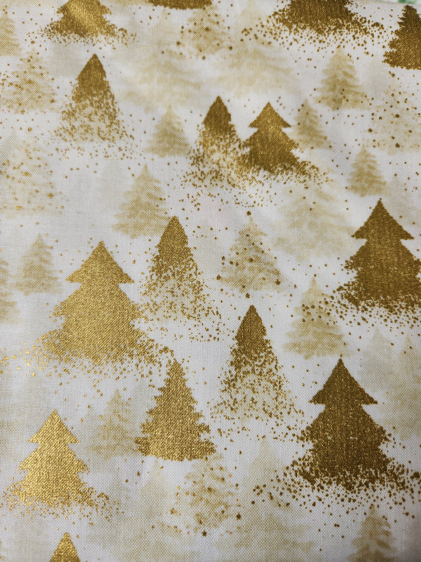 Christmas fabric - cream background with gold trees
