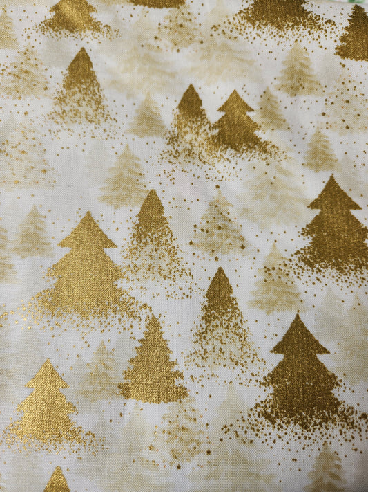 Christmas fabric - cream background with gold trees