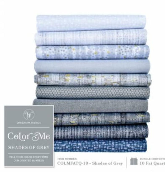 Fat Quarter Bundle,  Color Me Shades of Gray, 10pc Bundle