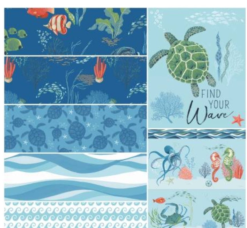 Riley Blake, Free as the Ocean, 1 yard Bundle Blue, 7pcs