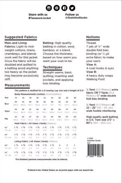 Tamarack Jacket Pattern 14-30